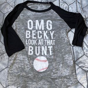 LLG 3/4 sleeve gray black baseball tee ‘omg Becky look at that bunt baseball